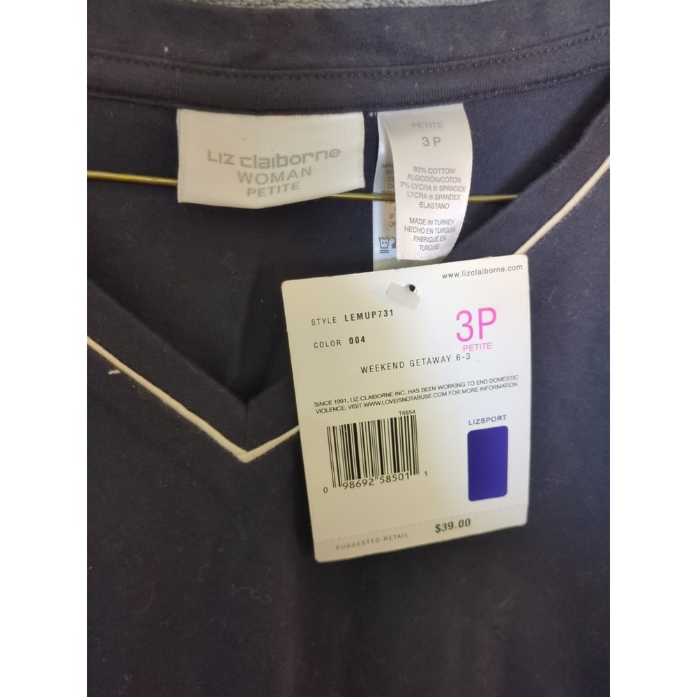 Liz Claiborne Woman Petite Size 3p Weekend Getaway Shirt New With Tags - Picture 2 of 3